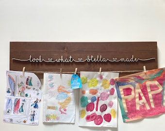 Picture frame hanger personalized with name children picture hanger pictures children's art art display artwork child frame picture wood gallery