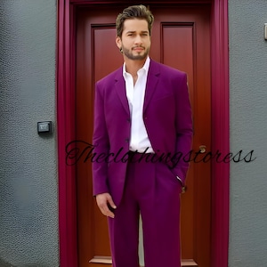 Purple Two Piece Suit: Bespoke Tailored Fit Wedding Groomsmen Attire Business attire