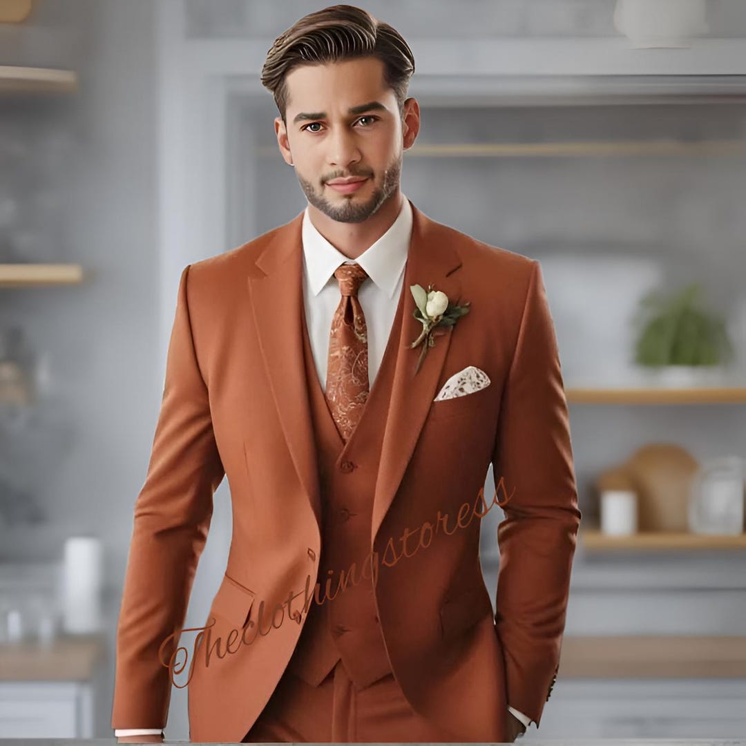 orange-pinstripe-suit-rust-cognac-brick-color-suit-free-white-shirt-combo-deal main image 0