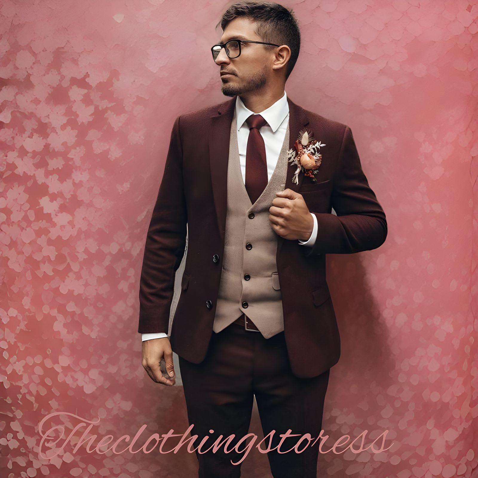 Bow Tie Burgundy Tweed Wedding Suit Men's Sage Green Piece