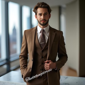 Men&#39;s brown 3 piece suits, wedding party wear suit, grooms man suit, formal suits tailored fit suit custom suits dinner suits