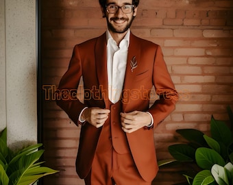 Rust Terrakotta 3-teiliger Anzug: Maßgeschneiderte Hochzeit Groomsmen Kleidung, formelle Kleidung Anzug