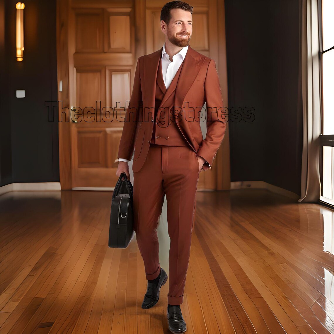 Men's Rustic Terracotta 3-piece Suit: Tailored Fit Wedding Attire ...