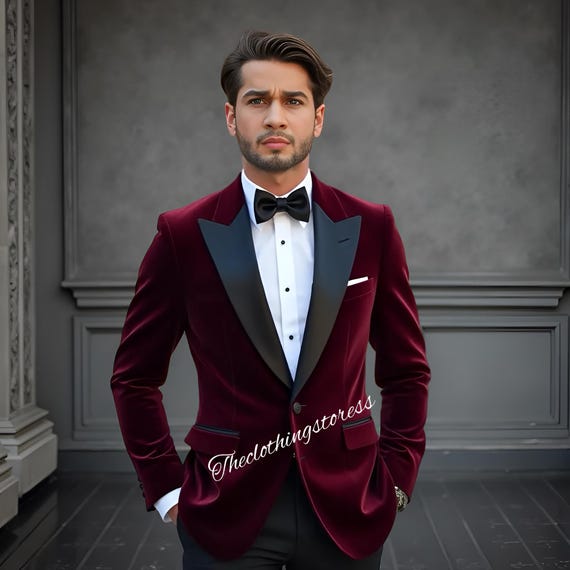 Men's Red Wine Velvet Tuxedo Blazer  Wedding Suit - Etsy