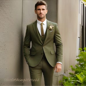 Stylish Three Piece olive Green Suit, for men party wear, grooms men suit, outfit wedding bespoke, Parties Groomsmen Suit, Wedding Attire
