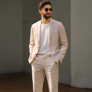Men&#39;s premium Beige 2 piece suit, wedding attire formal suits,tailored fit suit custom suits, groomsmen suits, mens summer suits
