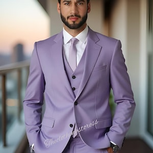 Men&#39;s Purple three piece suits , grooms men suit, outfit wedding bespoke, Parties Groomsmen Suit, Wedding Attire tailored fit formal suits