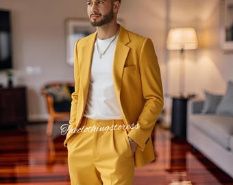 Terno amarelo masculino de duas peças: Traje para casamento, terno slim fit para ocasiões formais, presente de aniversário