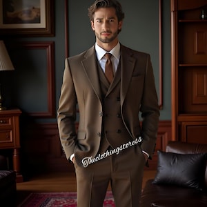Men&#39;s Brown 3-Piece Suit: Custom Tailored Wedding Groomsmen Attire bespoke suit