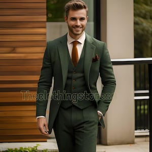 Men&#39;s green Tweed wool Groomsmen Suit, Wedding Attire tailored fit formal suits dinner suits formal suits