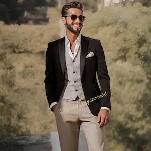 Men&#39;s custom black 3 piece suits, wedding bespoke, Parties Groomsmen Suit, Wedding Attire tailored fit formal suits dinner suits