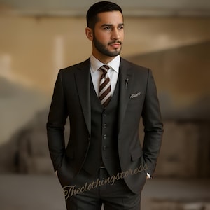 Men&#39;s premium black three piece suits , grooms men suit, outfit wedding bespoke, Parties Groomsmen Suit, Wedding Attire tailored fit