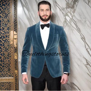 Blue tuxedo blazer 2 piece suits,men party wear, grooms men suit, outfit wedding prom bespoke, black pant Parties Groomsmen Suit,