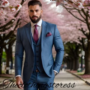 Classic blue 3 piece Suit, for men party wear, grooms men suit, outfit wedding bespoke, Parties Groomsmen Suit, Wedding Attire