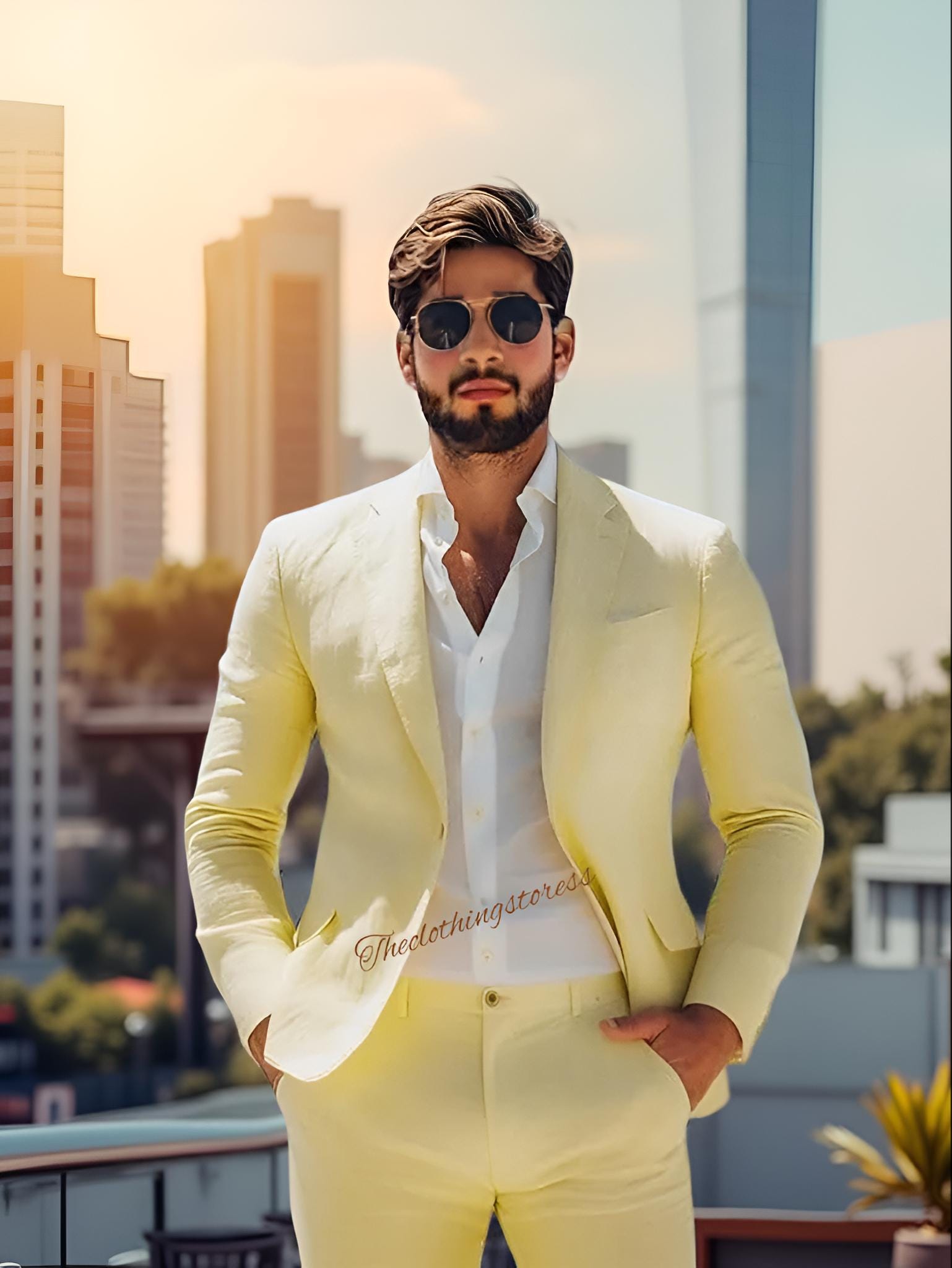 Men's Yellow Linen Suit