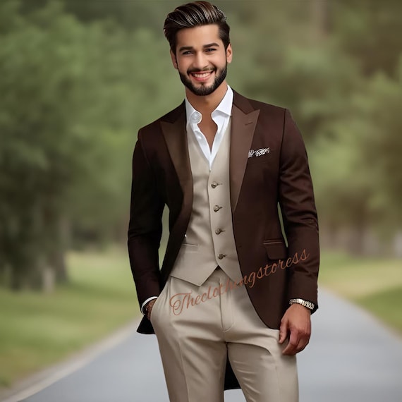 Men's Chocolate Brown 3-piece Suit: Bespoke Wedding Groomsmen Parties Wear  Suit - Etsy Israel