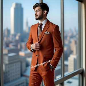 Traje de tres piezas color óxido para hombre: traje de padrino de boda a medida, vestido de caballero para boda india.
