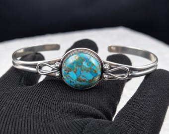 Brazalete de cobre azul y turquesa / Brazalete de plata de ley 925 / Regalo para bodas
