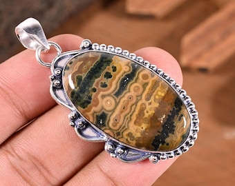 Natural Ocean Jasper Handmade Pendant • 925 Silver Handmade Pendant • Ocean Jasper Jewelry • Gift for her