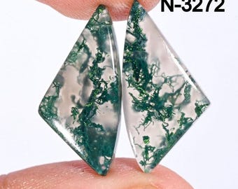 Natural Green Moss Agate Gemstone Pairs , Earring Cabochon Drilled , Moss Agate jewelry Making Pairs , Moss Agate Matched Earring Pairs