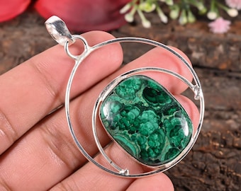 Collier en malachite, pendentif en véritable malachite verte, bijou minimaliste en pierre précieuse, collier en argent sterling et cristal, cadeau pour elle