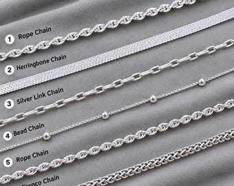 Cadena de cuerda, cadena de espiga, cadena Franco, cadena de eslabones de plata, cadena de cuentas, collar de plata de ley 925, cadena para uso diario, regalo para él/ella