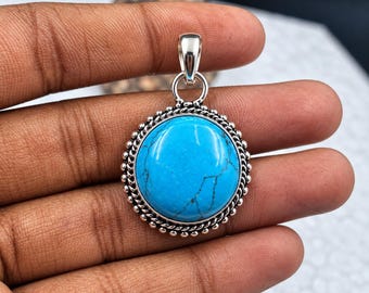 Colgante de turquesa azul natural, collar de plata 925 con piedras preciosas, colgante estilo boho, joyería con piedras preciosas, dije minimalista, regalo para ella.