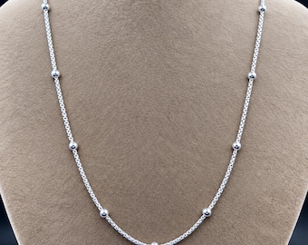Collar con cadena de cuentas de plata de ley 925: Cadena de cuentas para hombre y mujer de 40-76 cm, cadena unisex para combinar, regalo de Navidad para él y para ella.