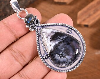 Natural Dendritic Agate Pendant | 925  Silver Necklace | Handmade Gemstone Jewelry Gift for Her