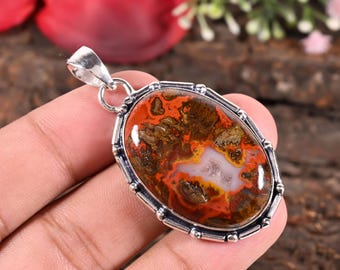 Pendentif en argent avec pierres précieuses en agate naturelle - Collier de pierres précieuses naturelles pour lui offrir