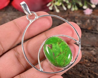 Pendentif en argent, pierres précieuses turquoises, cuivre vert naturel - Collier de pierres précieuses naturelles pour lui offrir