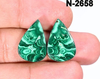 Pear Malachite Gemstone Pair – Handmade Cabochons for Earrings