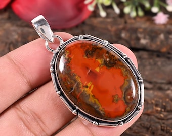 Pendentif en argent avec pierres précieuses en agate naturelle - Collier de pierres précieuses naturelles pour lui offrir