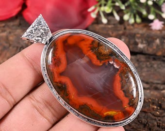 Pendentif en argent avec pierres précieuses en agate naturelle - Collier de pierres précieuses naturelles pour lui offrir