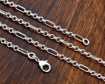 Cadena de eslabones de plata de ley 925, collar con cadena de clip de papel hecho a mano, regalo para ella.