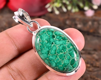 Collier en malachite, pendentif en véritable malachite verte, bijou minimaliste en pierre précieuse, collier en argent sterling et cristal, cadeau pour elle