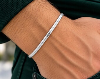 Cadena de espiga de plata de ley 925, pulsera plana de serpiente de plata, joyería para el día a día, regalo para ella.