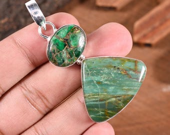 Larsonite Jasper 925  Silver Pendant, Handmade Gary Green Jasper Gemstone Jewelry Gift For her