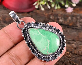 Pendentif en argent avec pierres précieuses de variscite naturelle - Collier de pierres précieuses naturelles pour lui offrir
