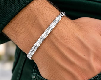 Pulsera de cadena de espiga de plata de ley 925, pulsera unisex de cadena plana tipo serpiente, joyería llamativa y robusta.