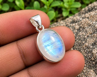 Colgante de piedra lunar arcoíris, plata de ley 925, piedra lunar azul brillante, collar de piedras preciosas, regalo para ella.