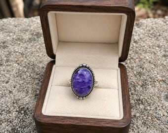 AAA+Natural Charoite Ring, Handmade 925  Silver Purple Gemstone Statement Jewelry, Boho Artisan Gift