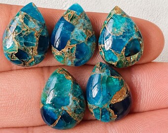 AAA+Apatite Blue Copper Composite Stone Pear 18x13mm | Blue Apatite Cabochon | Copper Gemstone Loose Gemstone for Jewelry Making