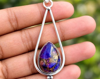 Delicado colgante de turquesa, cobre y amatista, ligero colgante de turquesa en forma de lágrima: joyería de plata de ley 925 para uso diario, dije sencillo, regalo de Navidad para ella.