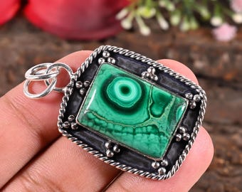 Collier en malachite, pendentif en véritable malachite verte, bijou minimaliste en pierre précieuse, collier en argent sterling et cristal, cadeau pour elle
