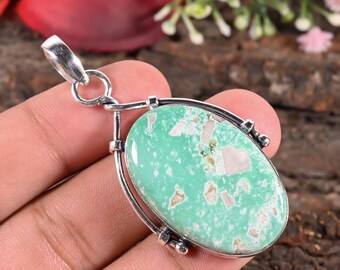 Pendentif en argent avec pierres précieuses de variscite naturelle - Collier de pierres précieuses naturelles pour lui offrir