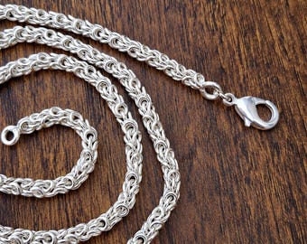 Cadena bizantina de plata de ley 925, collar de cadena King pesada, regalo para él.