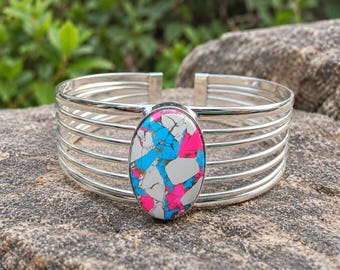Cotton Candy Copper Turquoise Cuff Bracelet 925 Sterling Silver Bangle