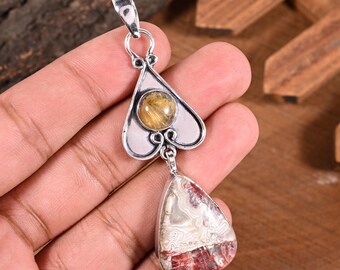 Natural Crazy Lace Agate Gemstone Pendant | 925 Silver Handmade Necklace | Vintage Jewelry Gift For Her