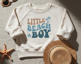 Little Beach Boy Toddler Sweatshirt - Retro Coastal Kids Pullover, Summer Vacation Toddler Outfit, Beach Lover Gift, Soft Comfy Shirt